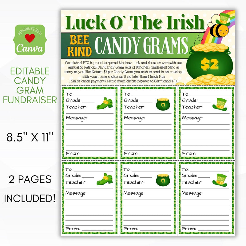 Irish Be Kind Candy Gram Fundraiser Sheet