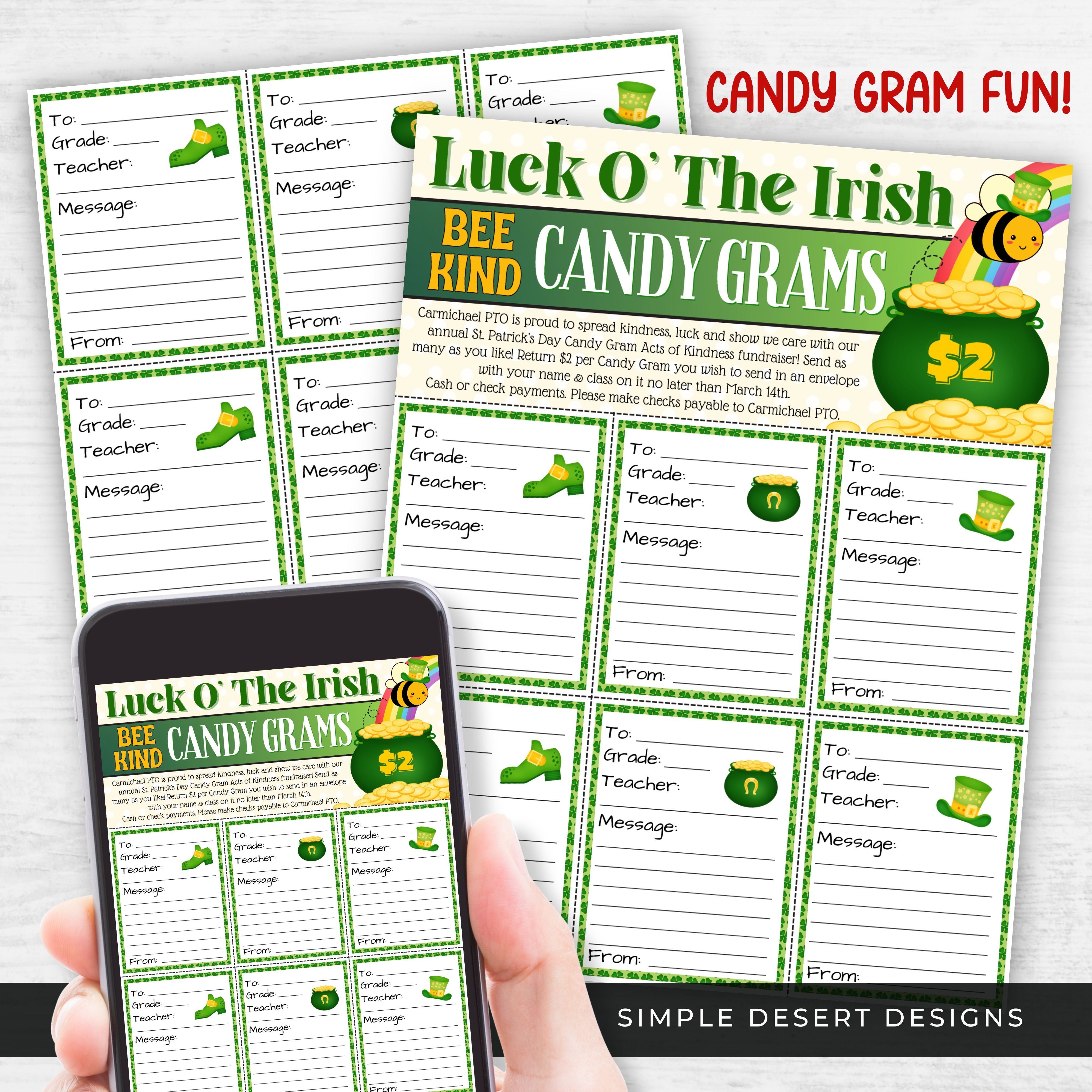 luck of the irish candy grams fundraiser sheets with pre sales form included