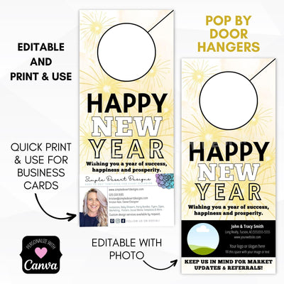 January Happy New Year pop by door hanger tags