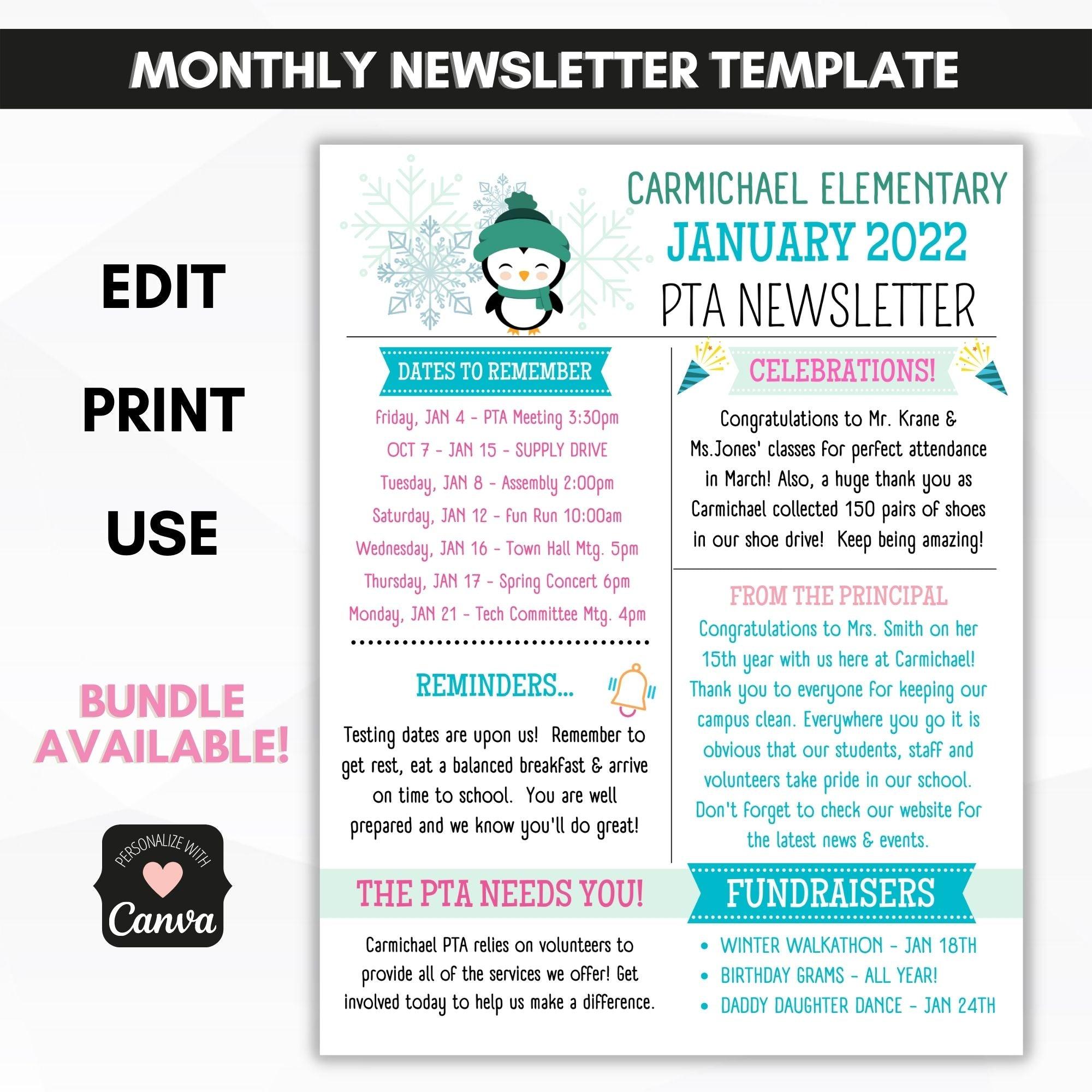 school pto pta january newsletter template