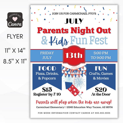 july parents night out fundraiser invitation