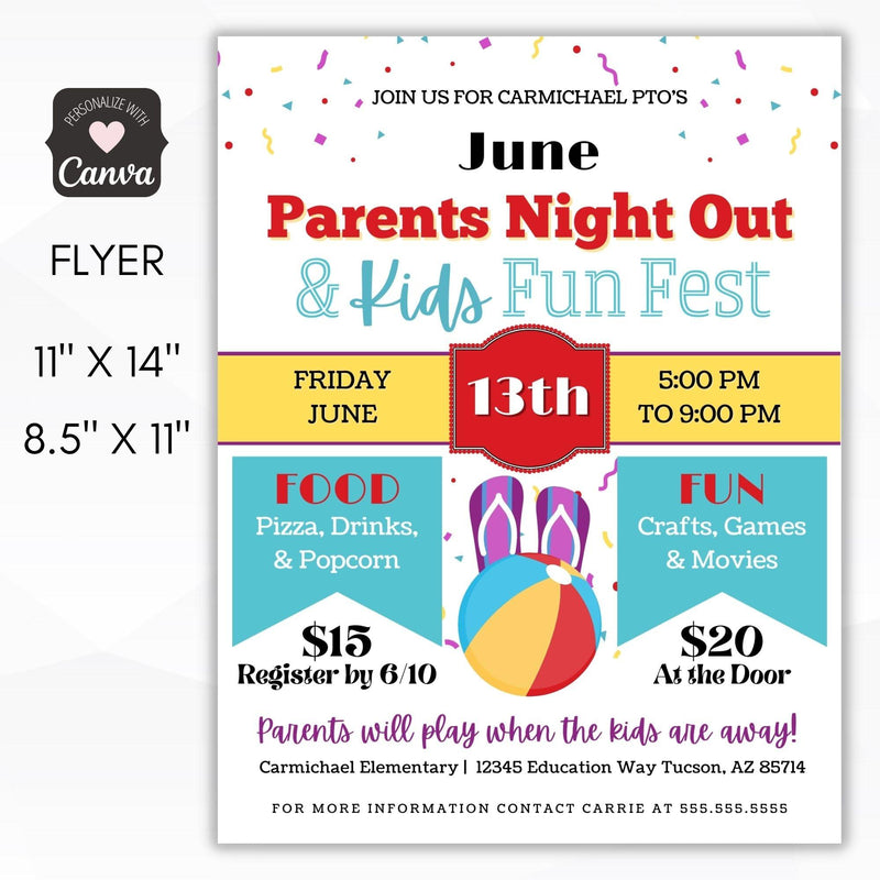 june parents night out fundraiser invitation flyer