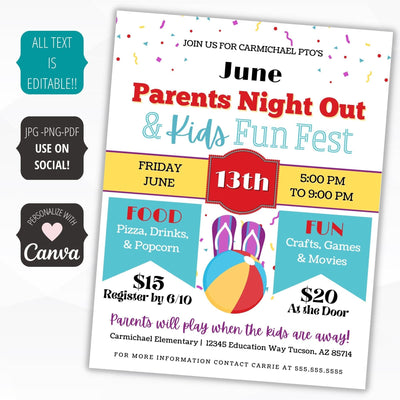 parents night out fundraiser invitation