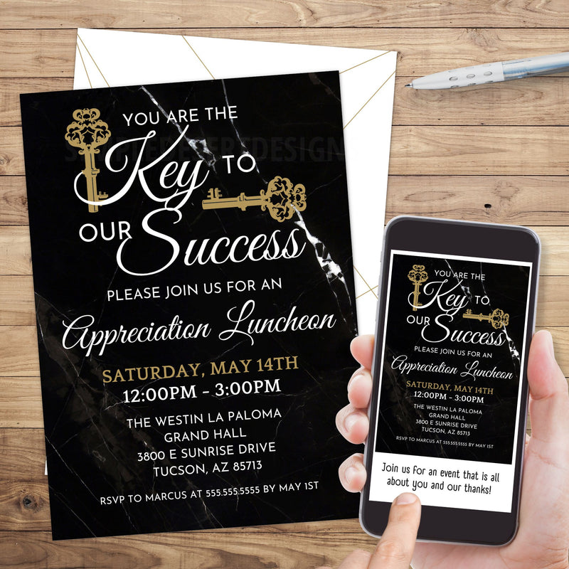 formal key to our success appreciation event invitation in digital and printed formats