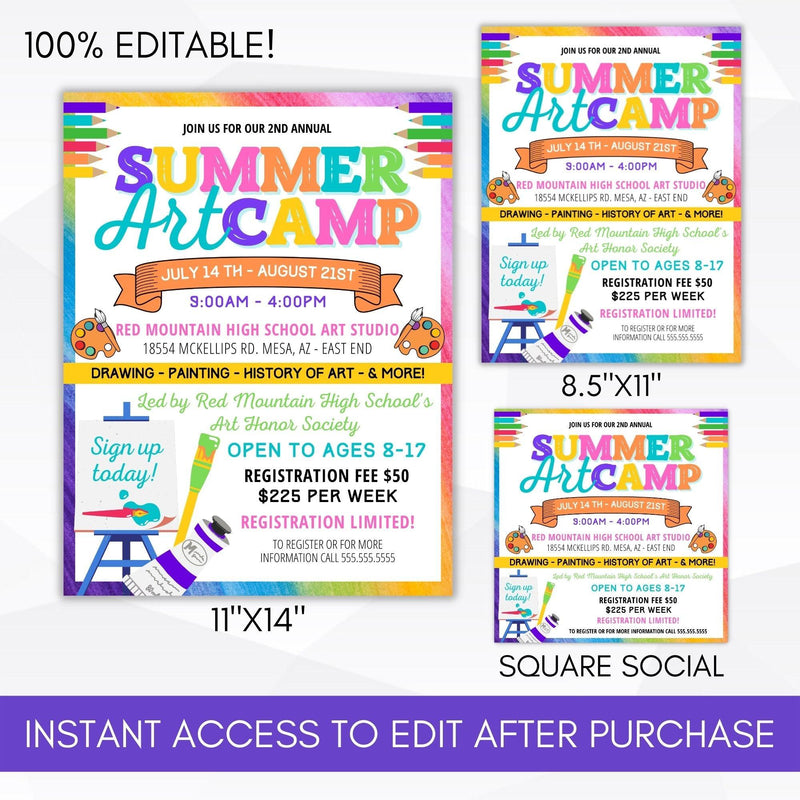 printable elementary school summer camp flyer marketing set