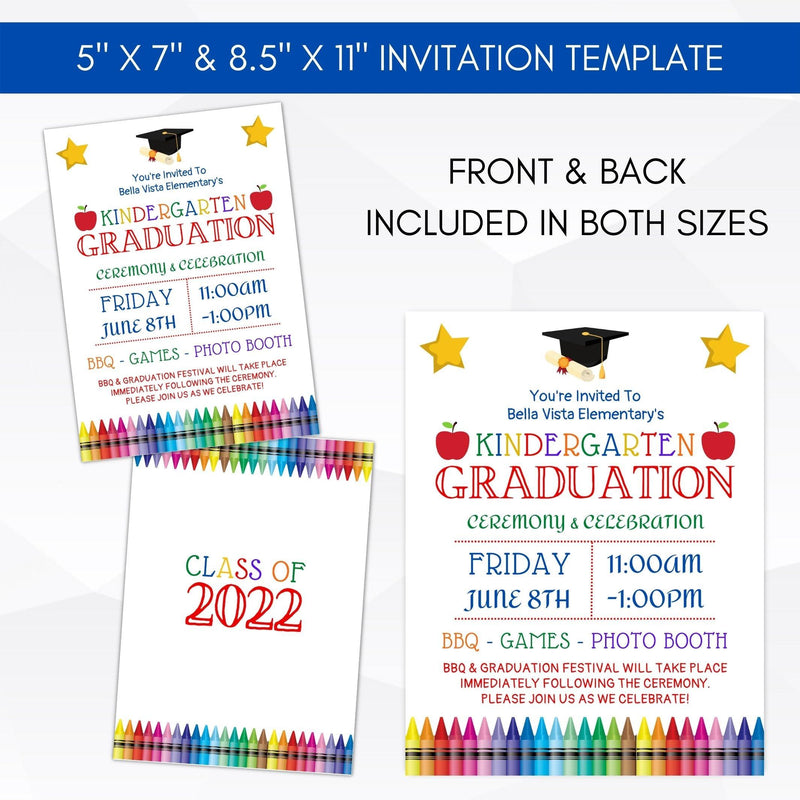 kindergarten graduation invitation school pto pta ptc elementary school invite template