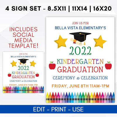 daycare preschool elementary kindergarten graduation ceremony sign set editable printable template