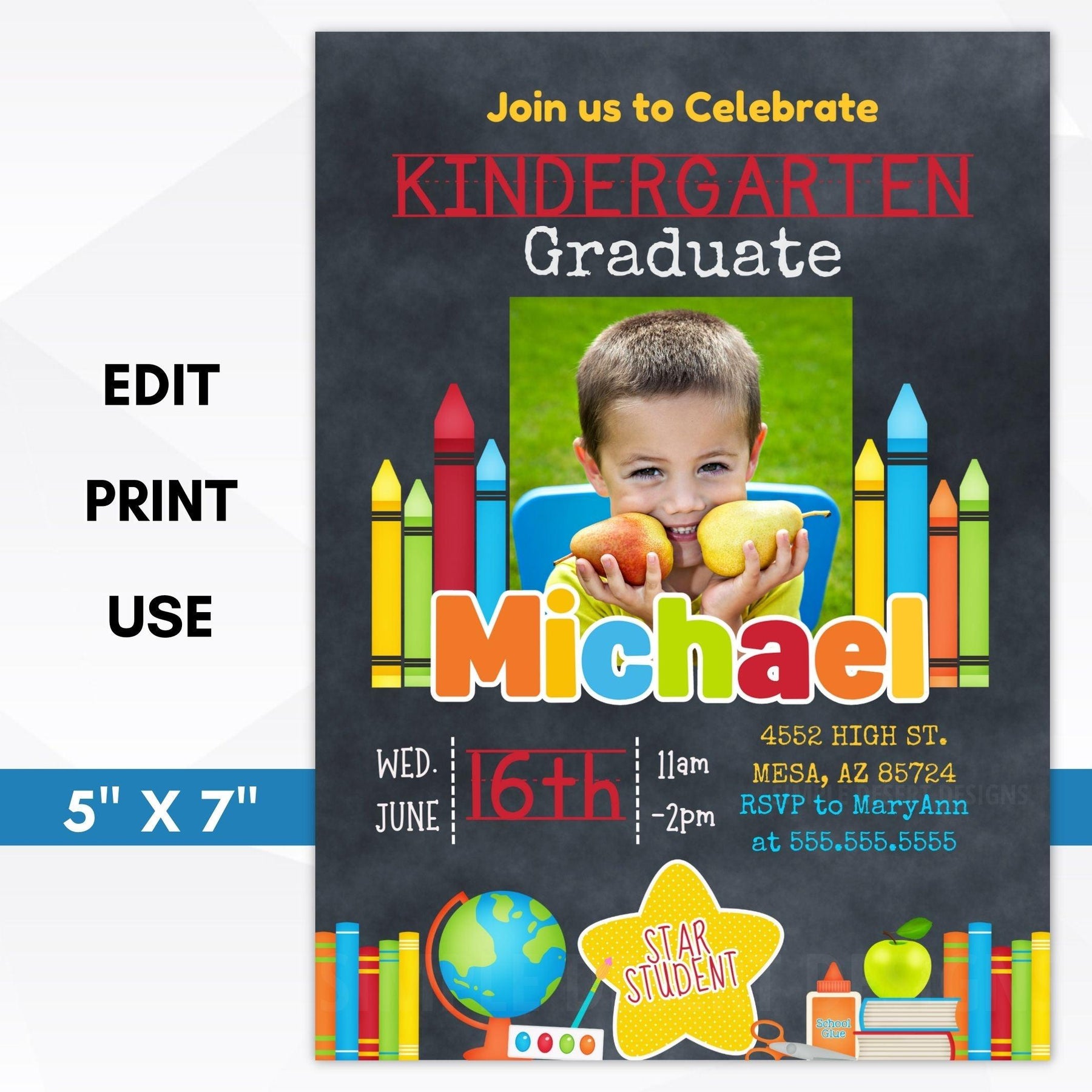 Kinder Invit Kindergarten Graduation Invite Photo – Simple Desert Designs