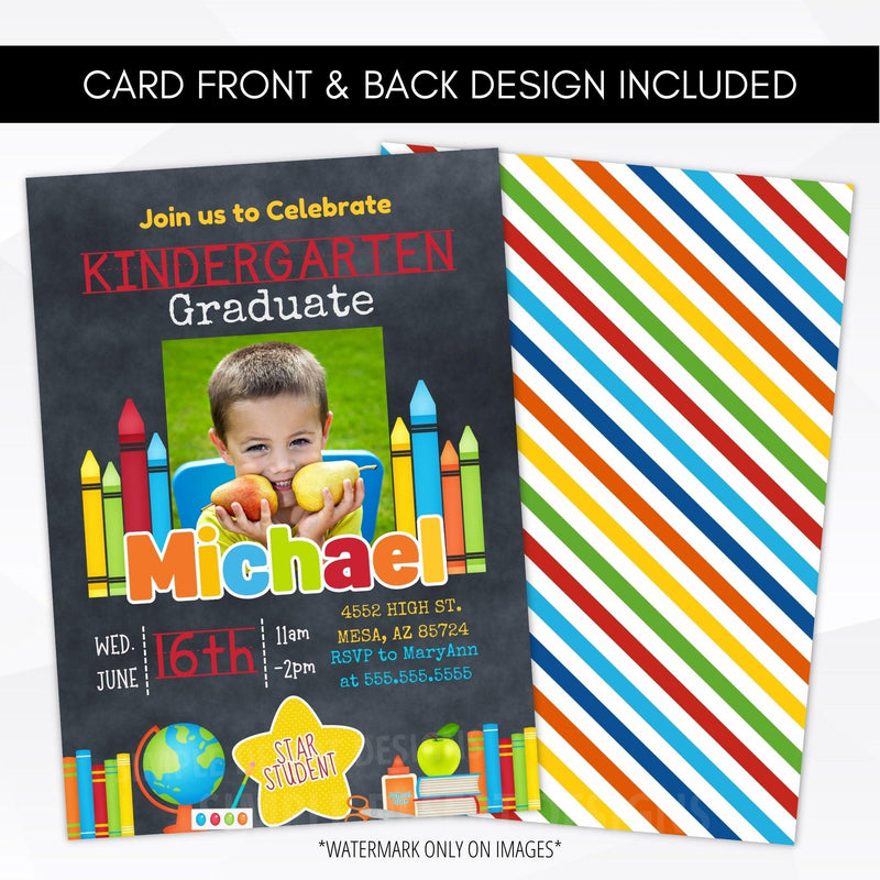 editable kindergarten photo graduation invitation