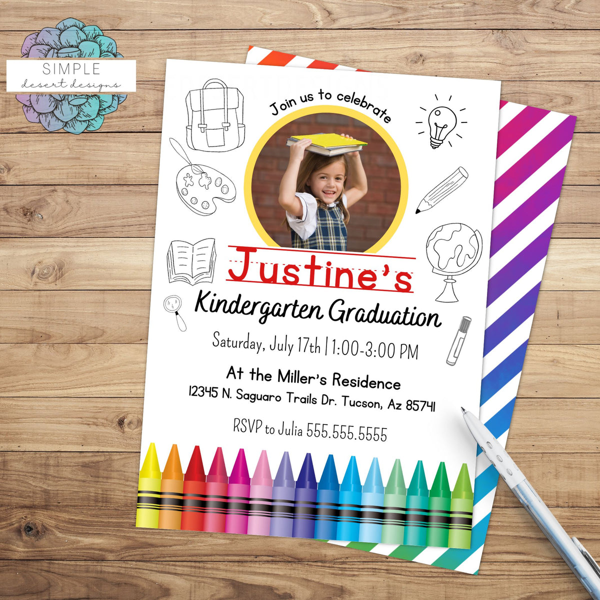 Editable Kindergarten Graduation Invitation - Simple Desert Designs