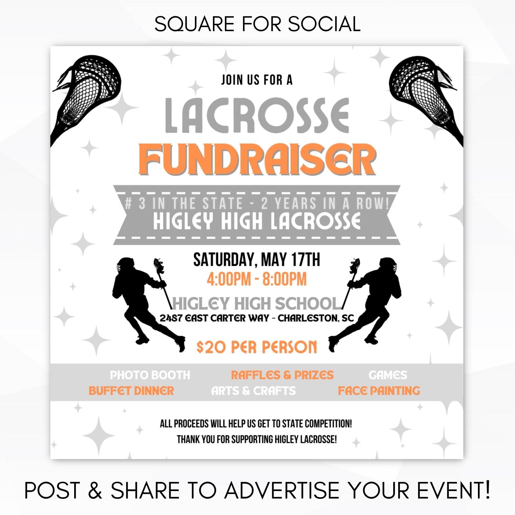 lacrosse fundraiser poster set social media template invitation