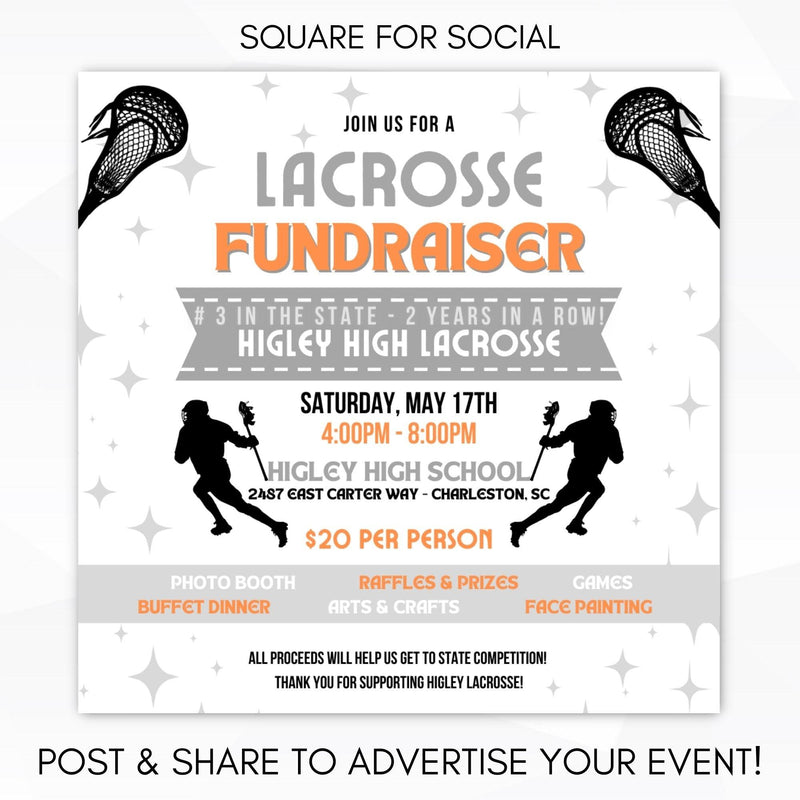 lacrosse fundraiser poster set social media template invitation