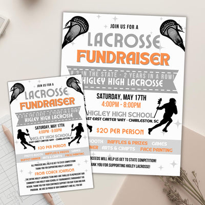 Lacrosse fundraiser flyer for Higley High Lacrosse on a light background