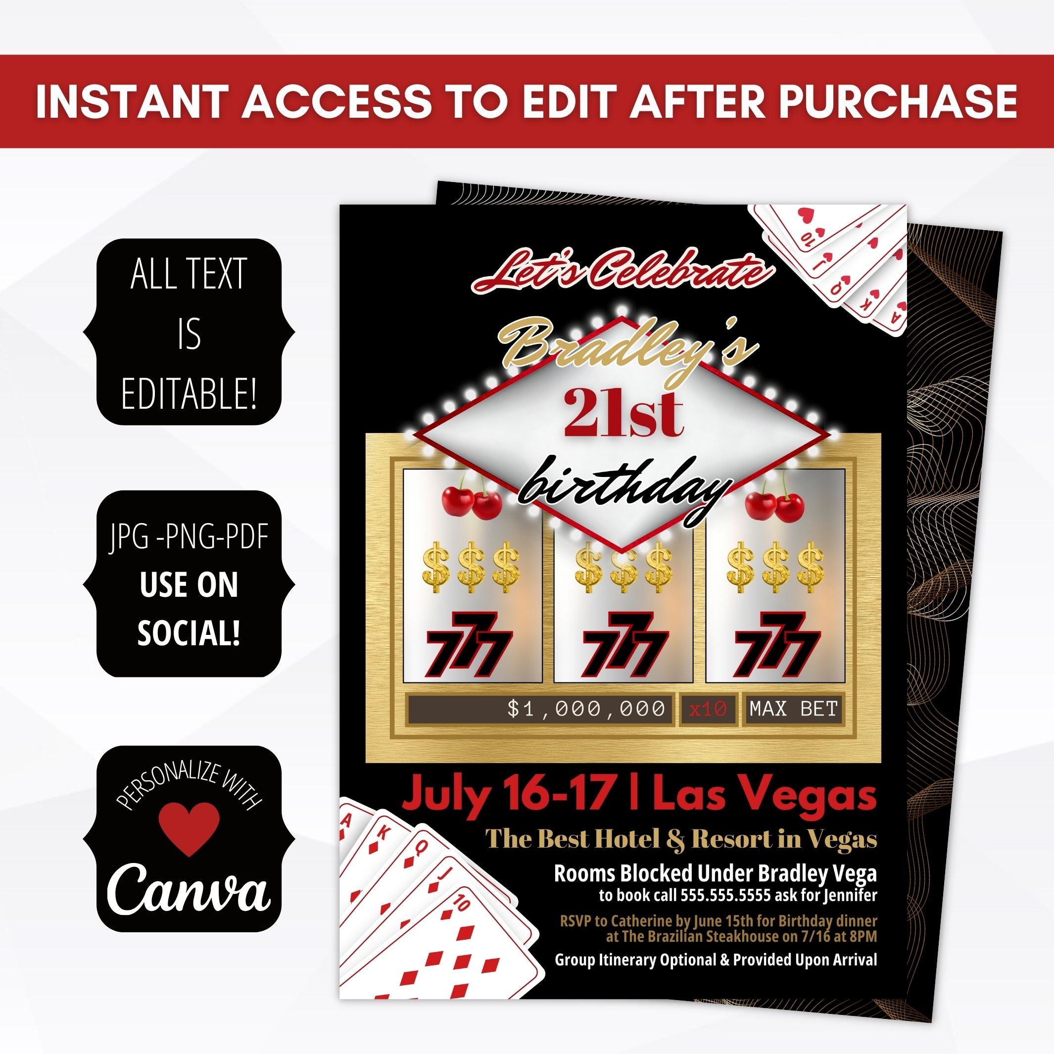 custom las vegas or branson casino theme invitations