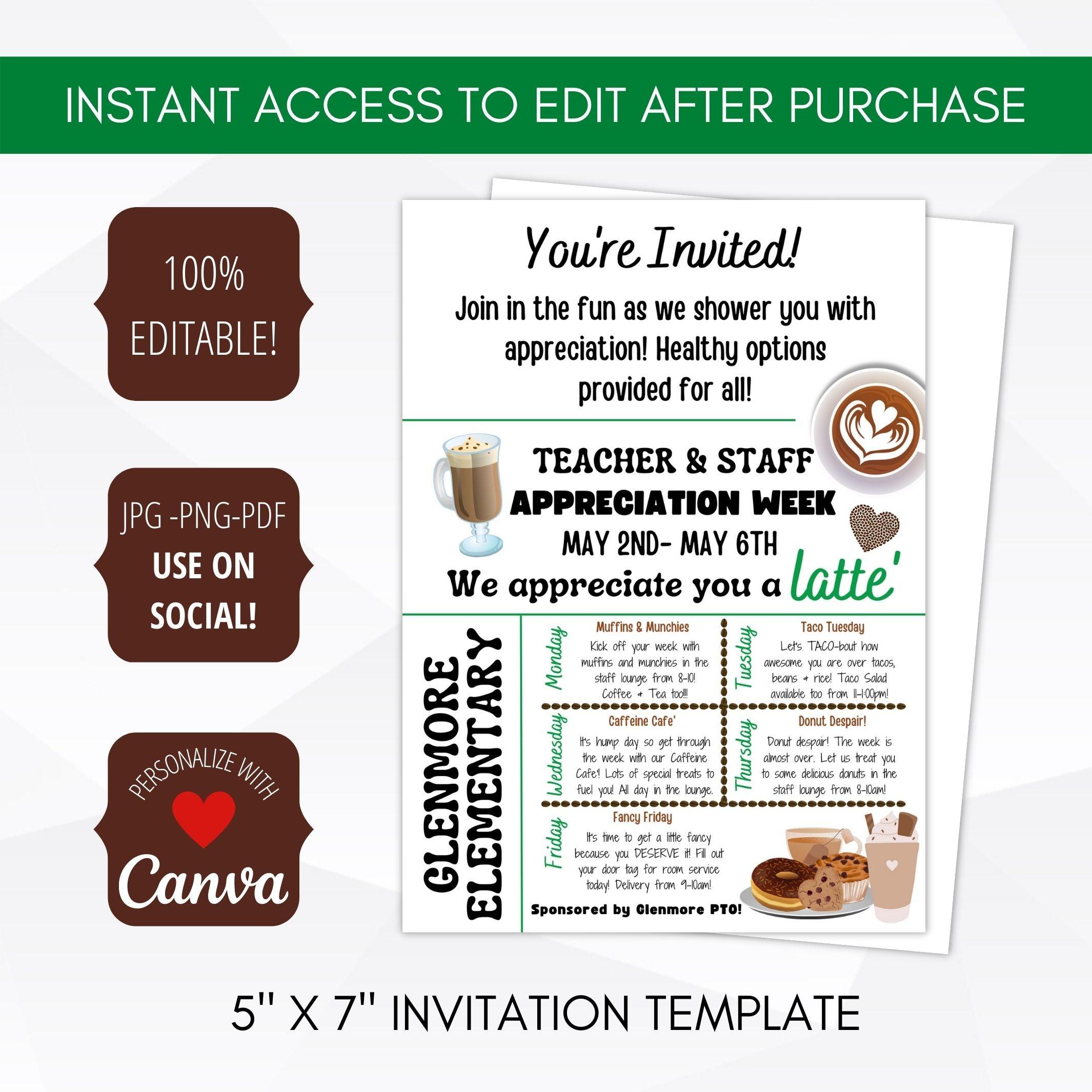 school pto pta teacher appreciation week invitation template