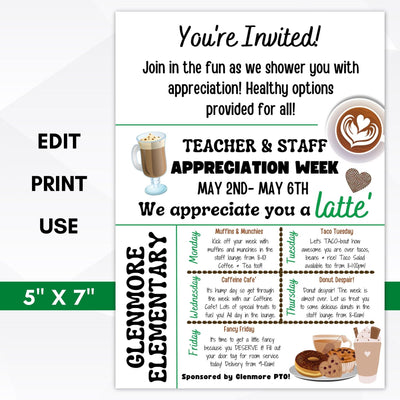school pto teacher appreciation week invitation editable template