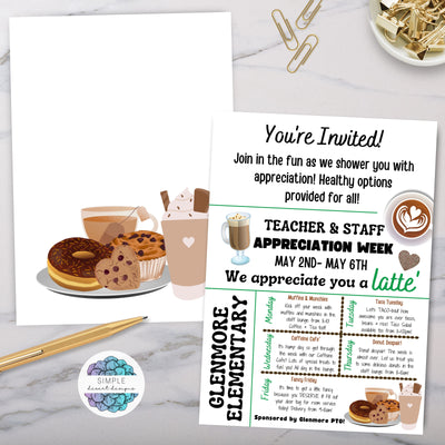 cute coffee latte theme appreciation week itinerary invitation