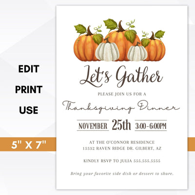 editable thanksgiving dinner invitation printable template