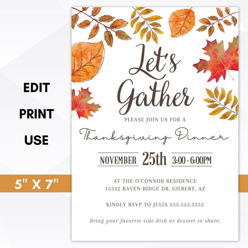 editable thanksgiving dinner invitation printable template