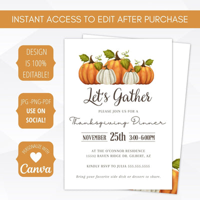 fall autumn friendsgiving let's gather printable invitation template