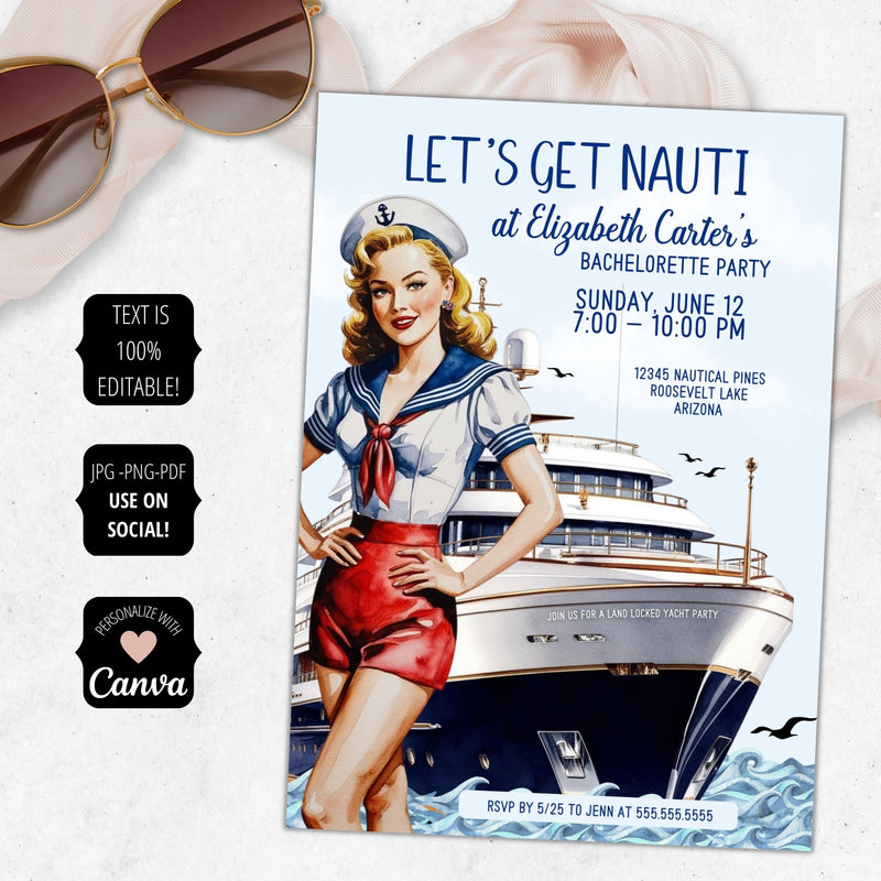 lets get naughty theme bachelorette party invitation