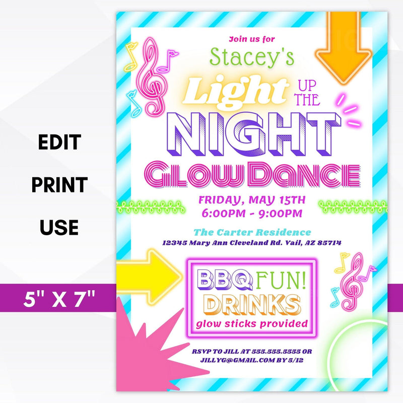 Glow dance party invitation