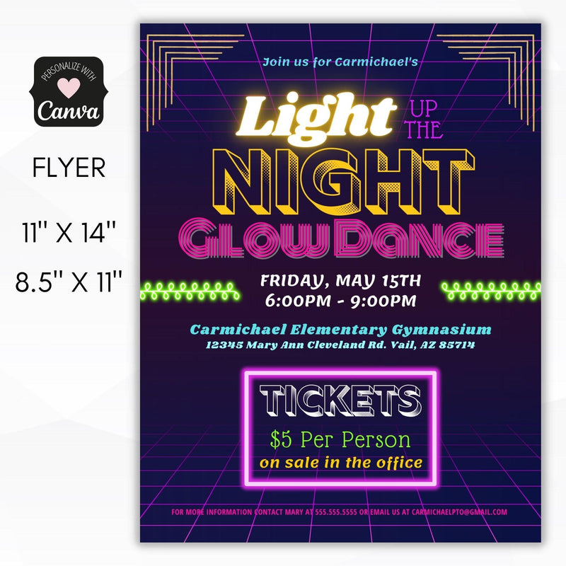 Glow dance party invitation flyer set