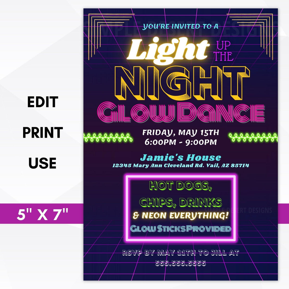 Glow Dance Party Invitation Template - Simple Desert Designs
