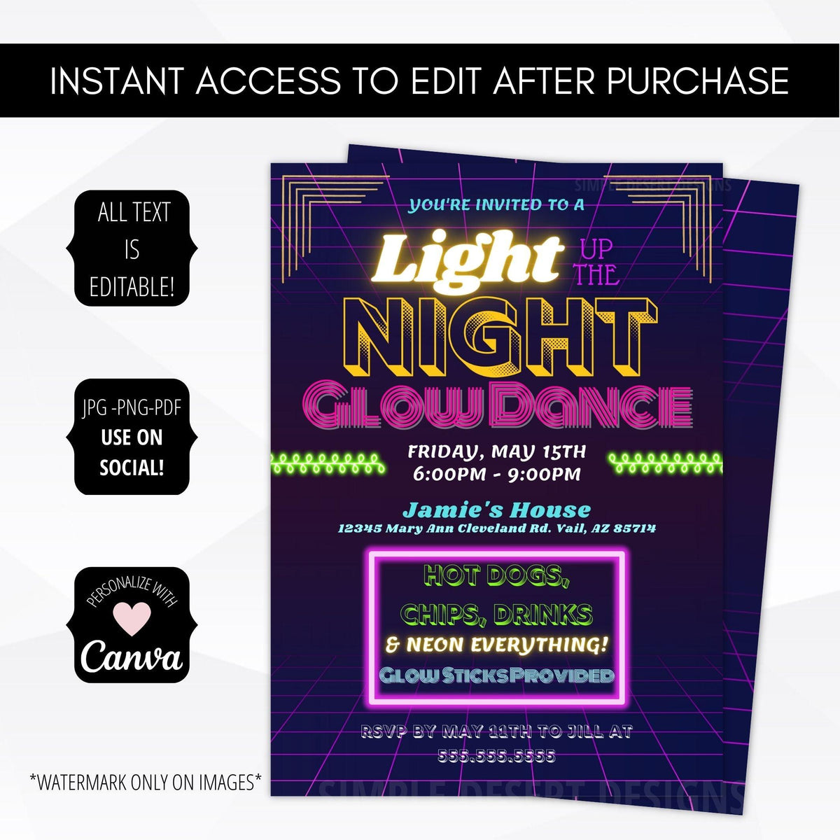 Glow Dance Party Invitation Template - Simple Desert Designs