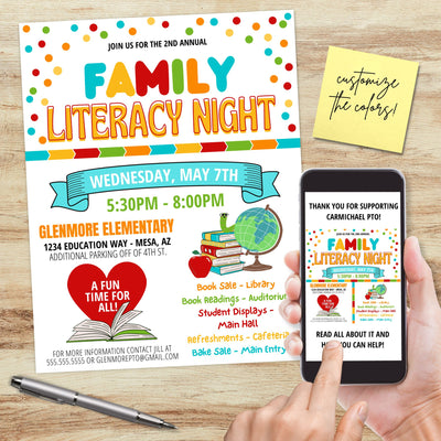 literacy night flyer for family reading and parent engagement activity