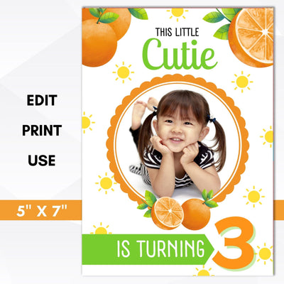 little cutie birthday party invitation printable editable photo invite template