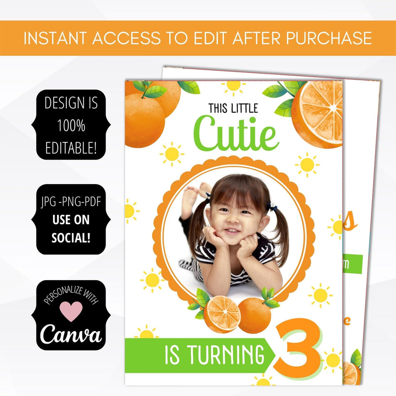 editable 1st birthday party invite our little cutie mandarin orange gender neutral birthday party invitation