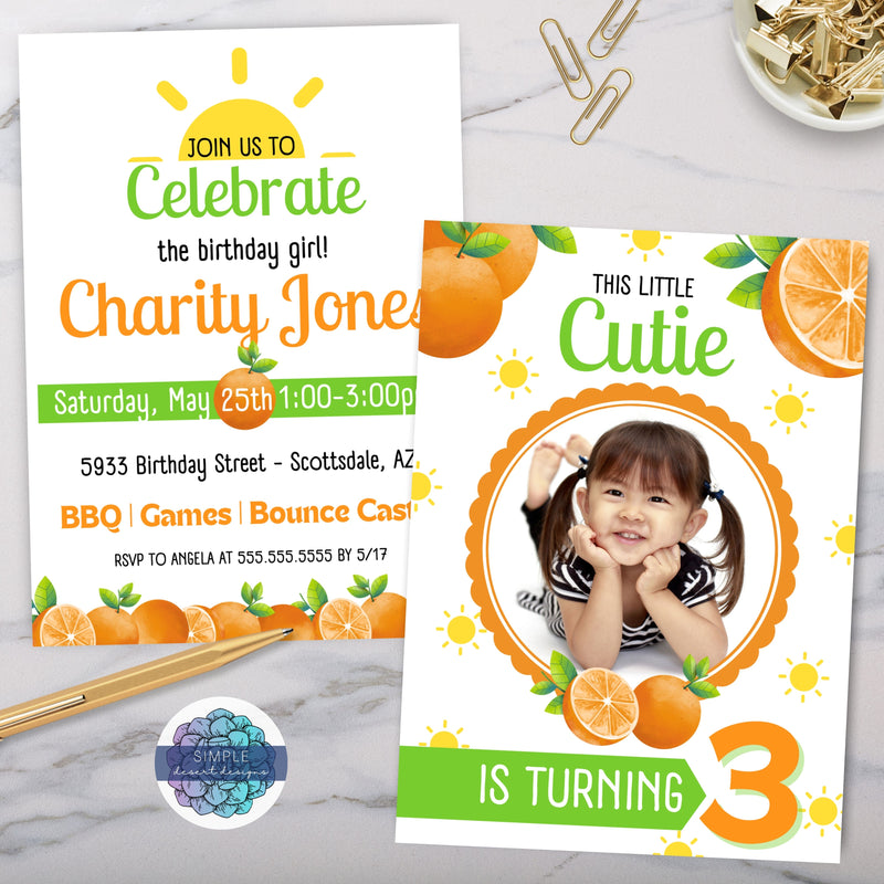 cute clementine orange little cutie birthday invitation for any age with photo