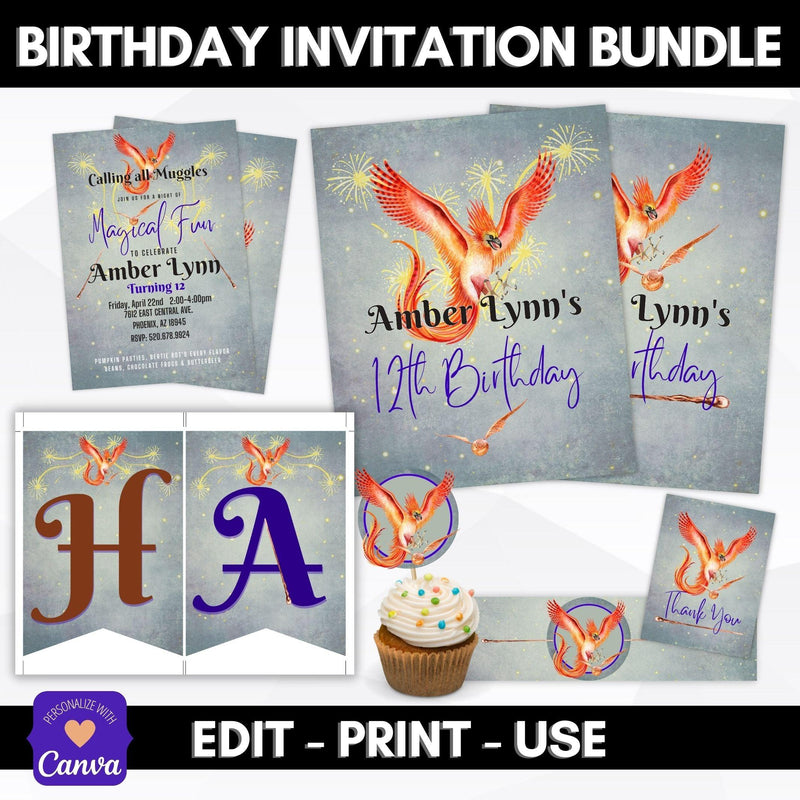 magical phoenix birthday party invitation themed party supplies