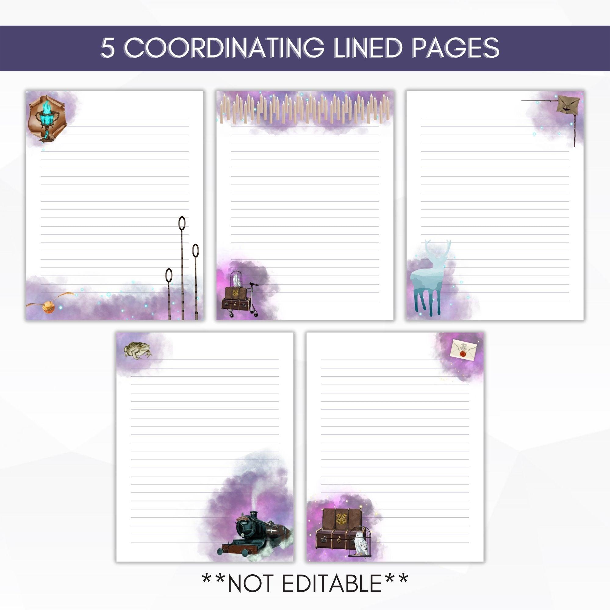 lined wizard school stationery set