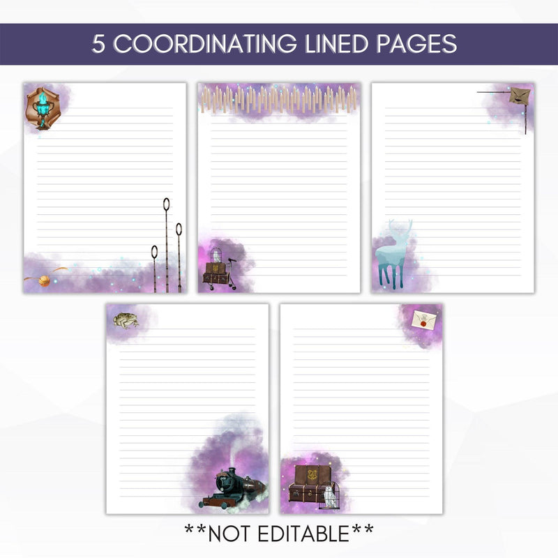 lined wizard school stationery set