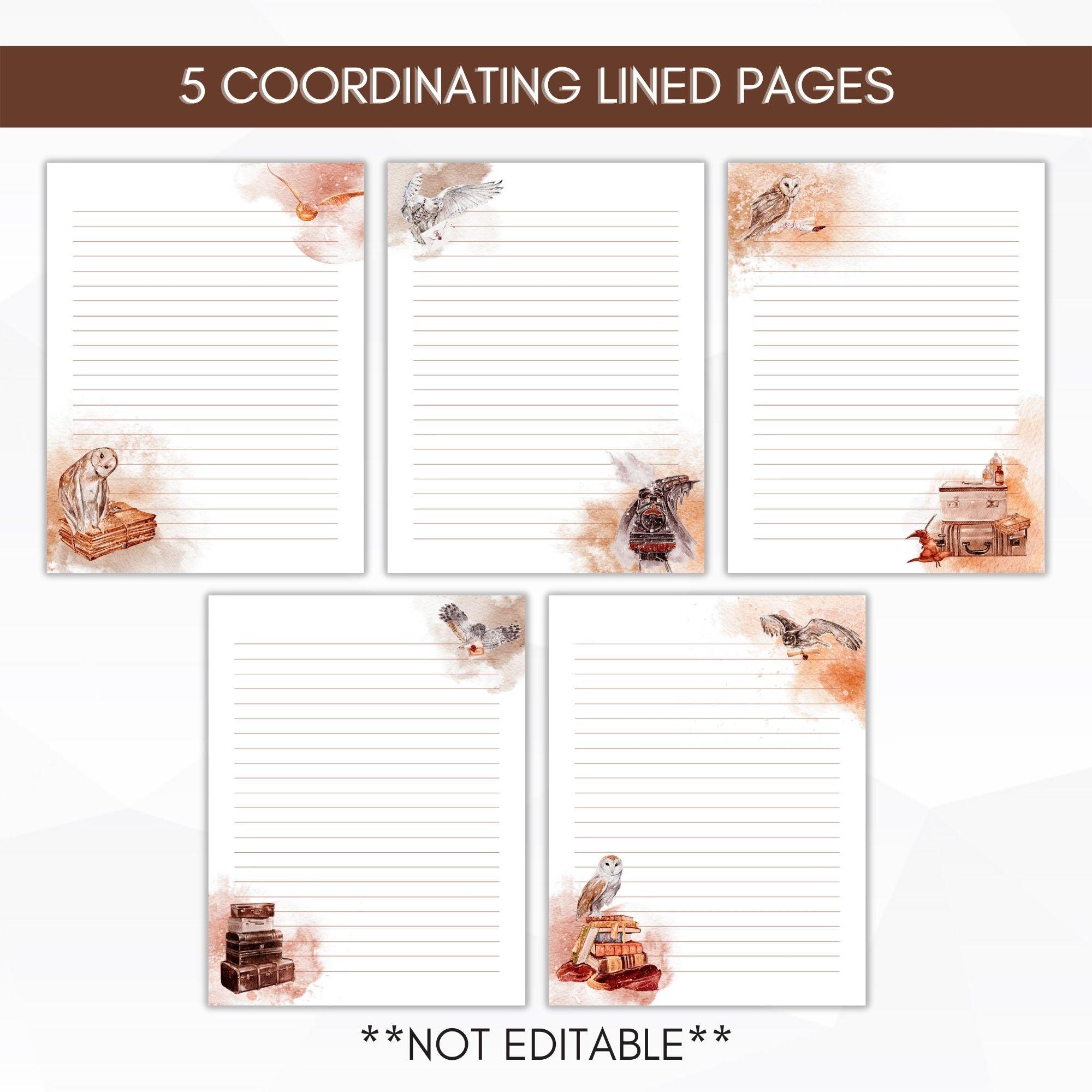 lined wizard school stationery set