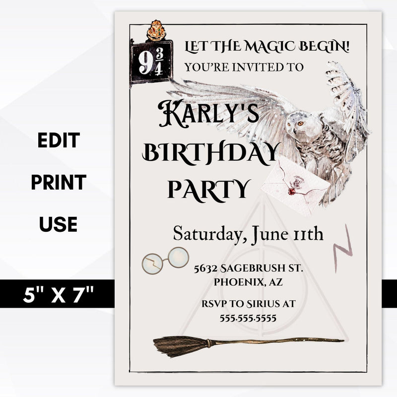wizard school themed birthday invitation template