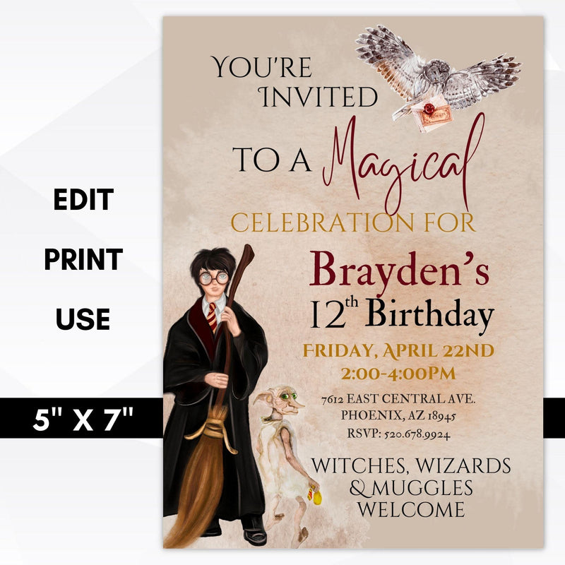 wizard school themed birthday invitation template