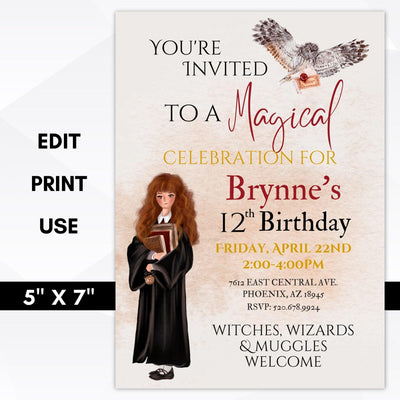 wizard school themed birthday invitation template