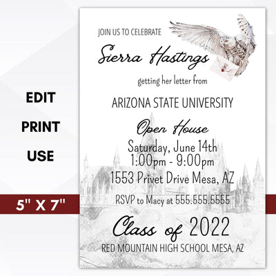 editable wizard themed graduation announcement photo invitation