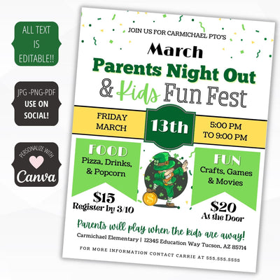 st patricks day parents night out fundraiser