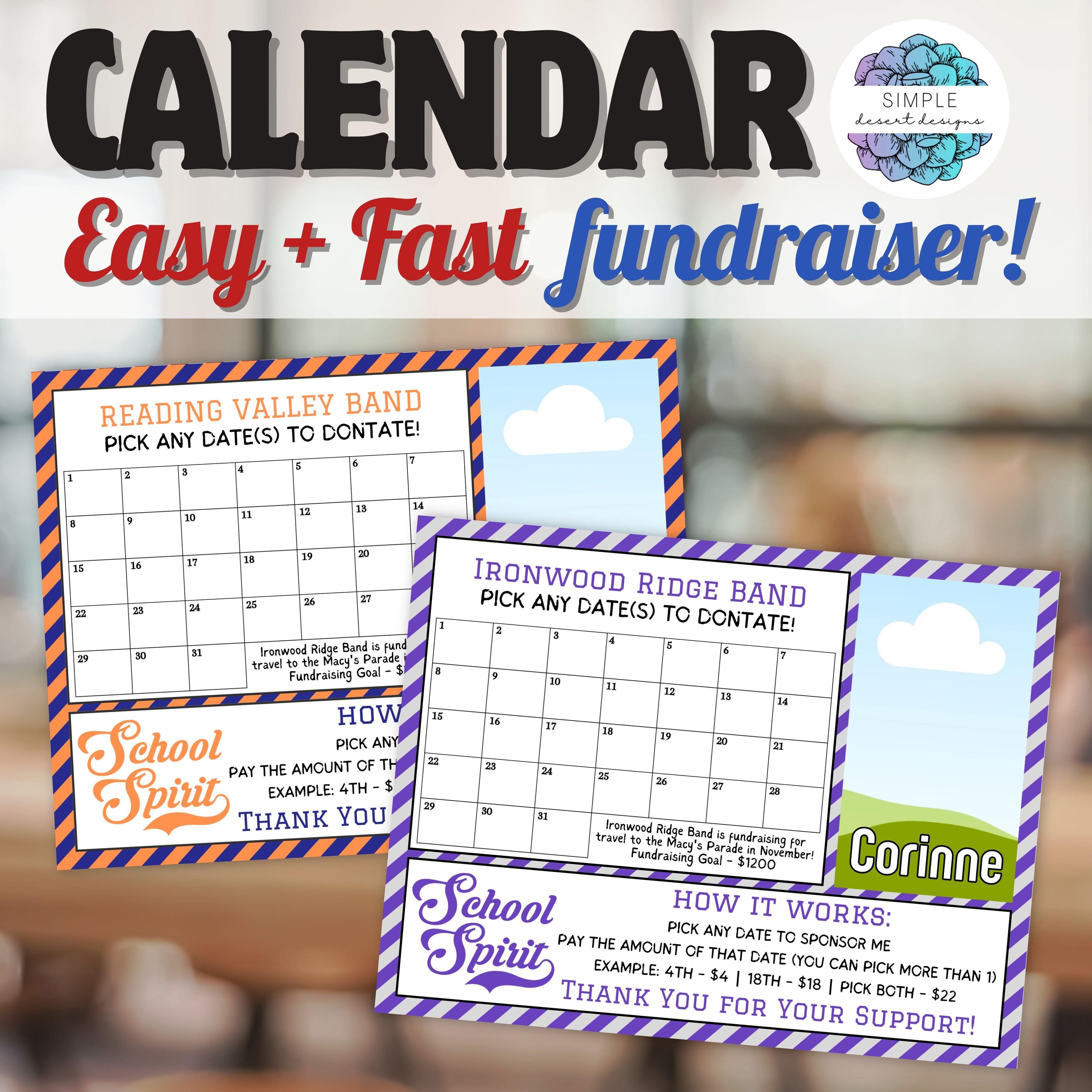 school spirit marching band spirit team cheerleading pick a date to donate cash calendar fundraiser template with photo