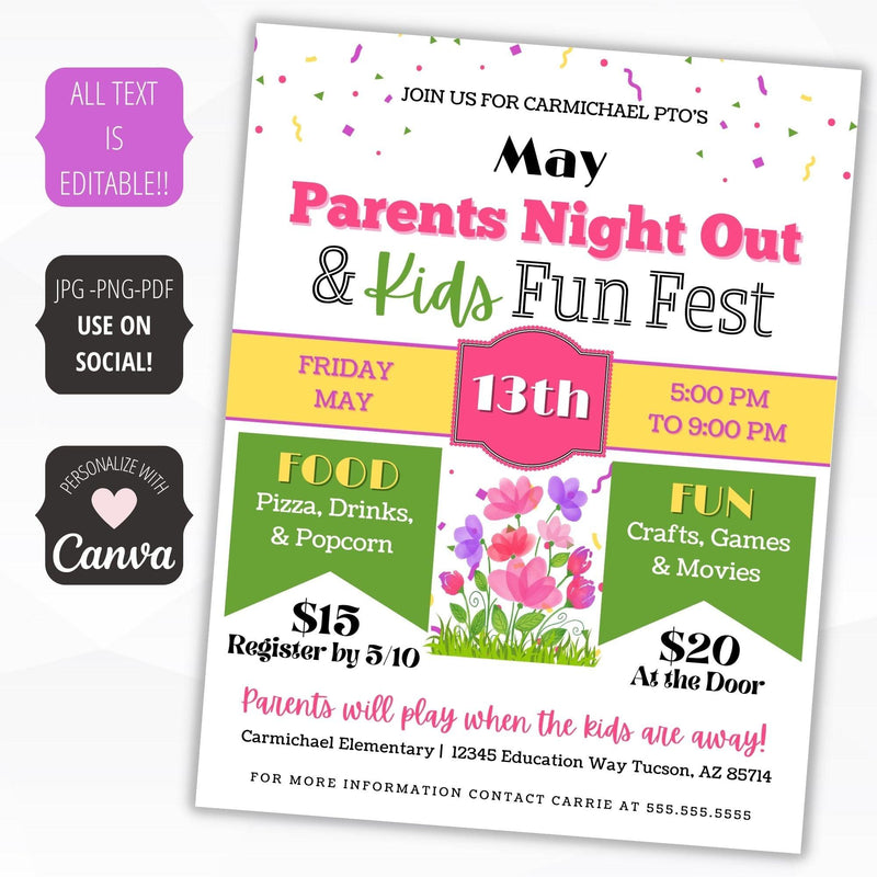spring parents night out fundraiser