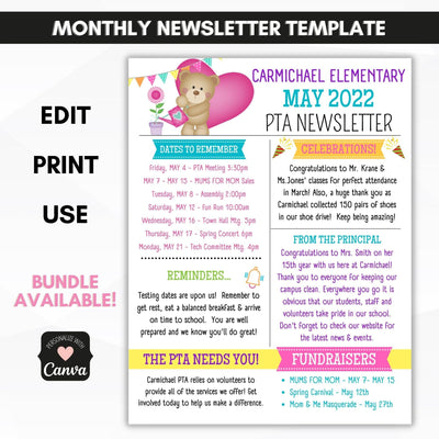 school pto pta MAY newsletter template