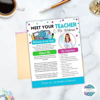 meet the teacher letter on desk with teacher supplies