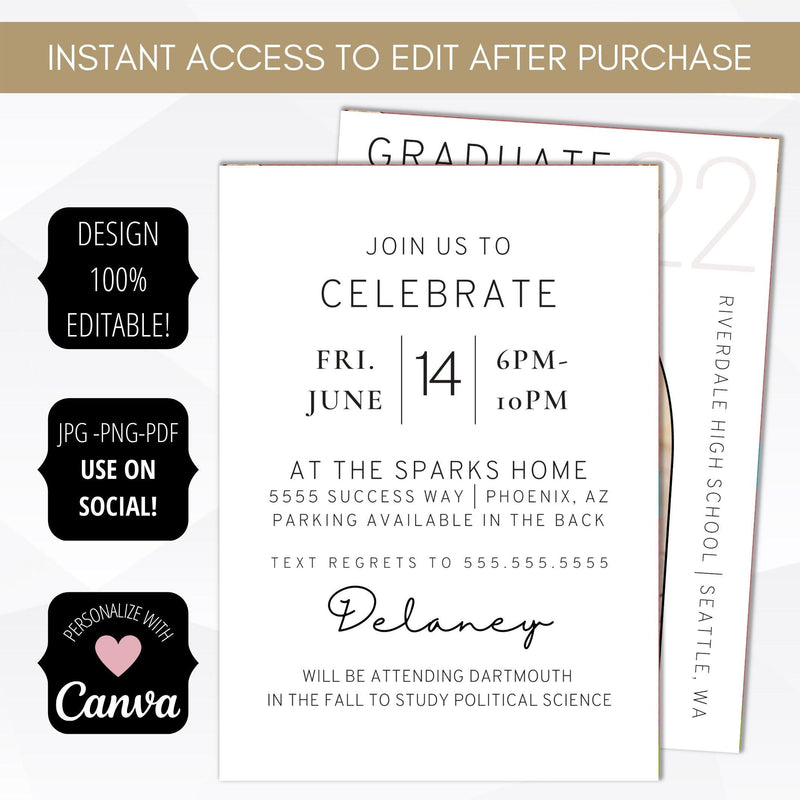 high school college university graduation party invitation template bohemian arch