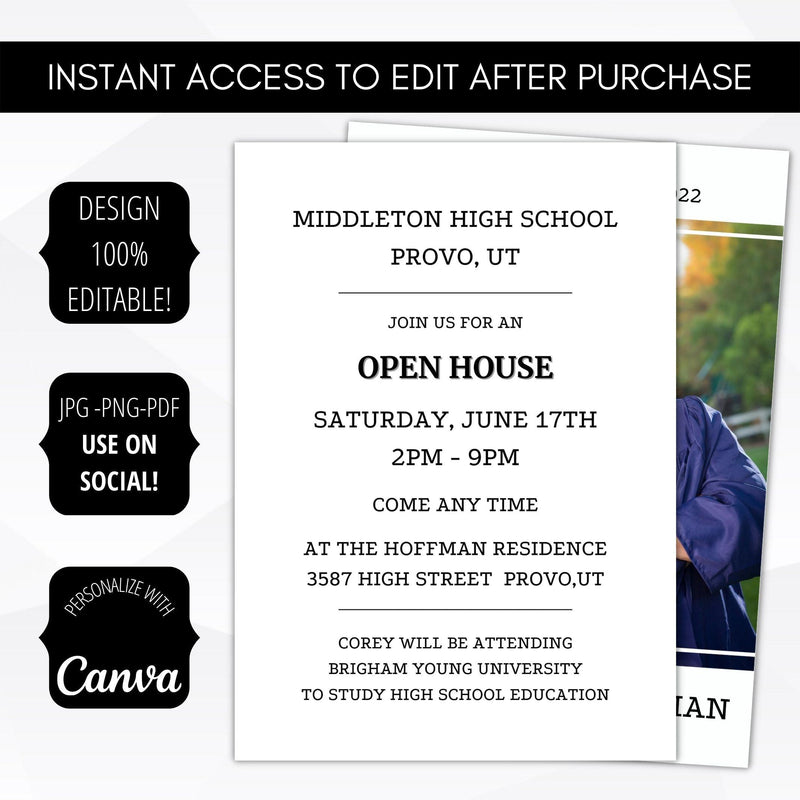 editable instant download graduation invitation template photo grad party invite