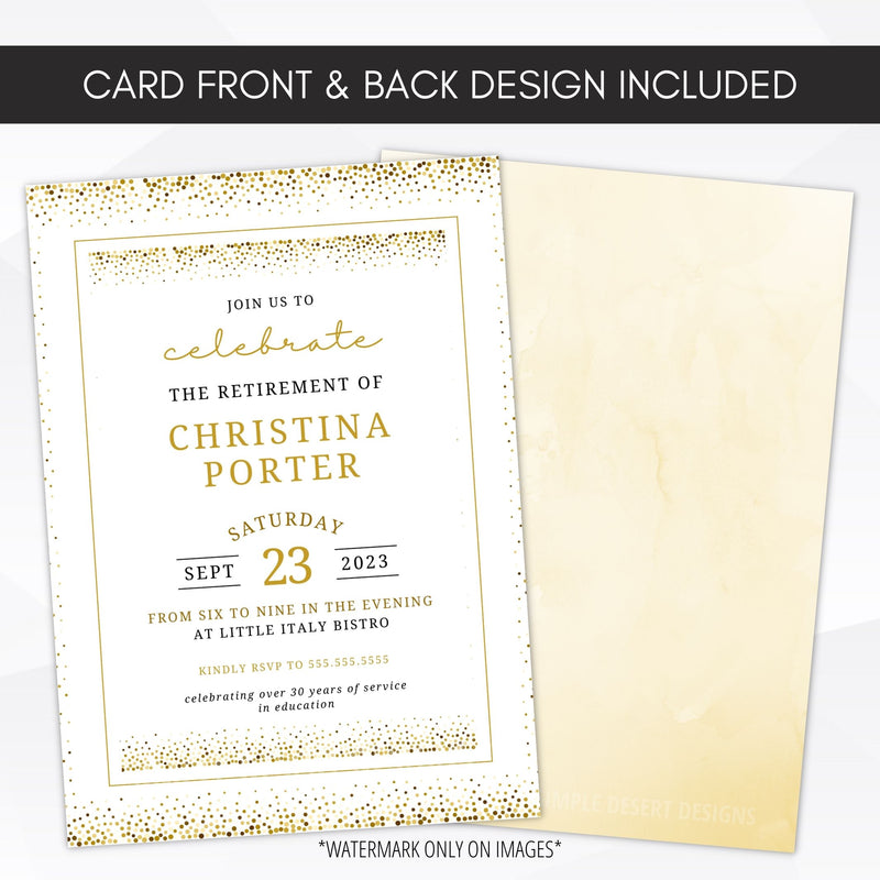 elegant gold retirement party invitation with gold accents