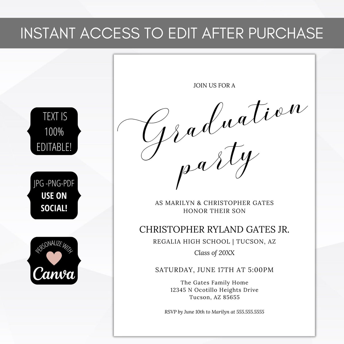 Minimalist Graduation Invitation Template - Simple Desert Designs